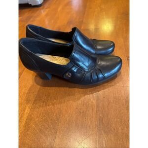 Michel M. Mary Black Leather Slip On Comfort Heels Women’s Size 8.5M Low Block H